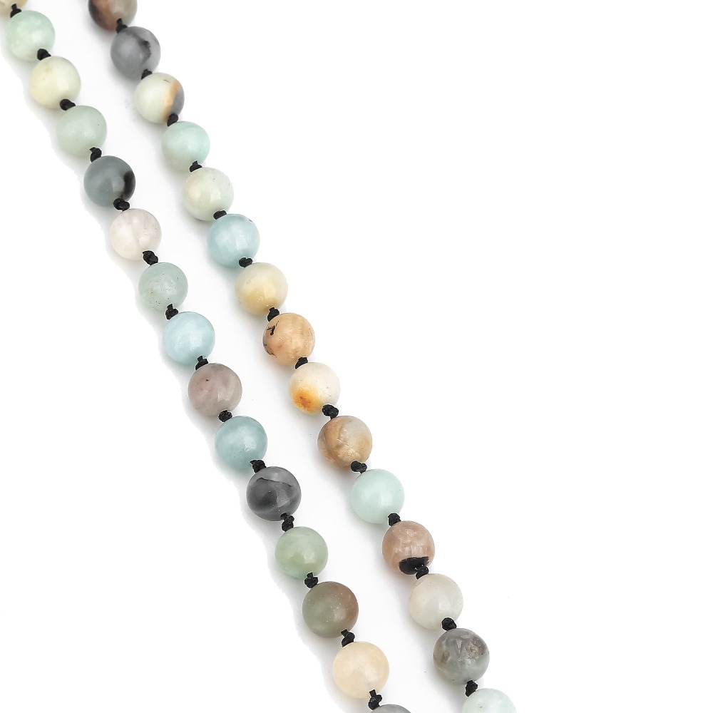 8mm Natural Amazonite Long Beaded Necklace Wrap Bracelet 108 Hand Knotted Yoga Beaded Necklace