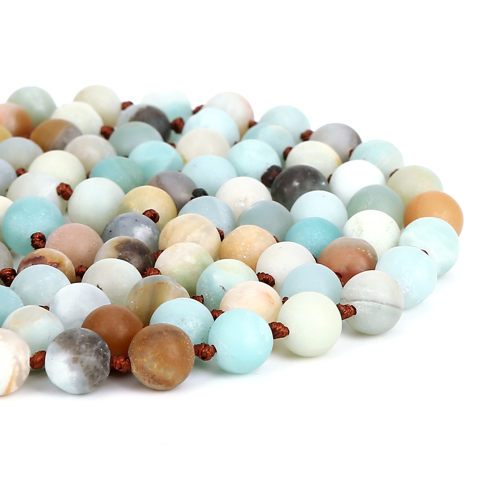 8mm Natural Amazonite Long Beaded Necklace Wrap Bracelet 108 Hand Knotted Yoga Beaded Necklace