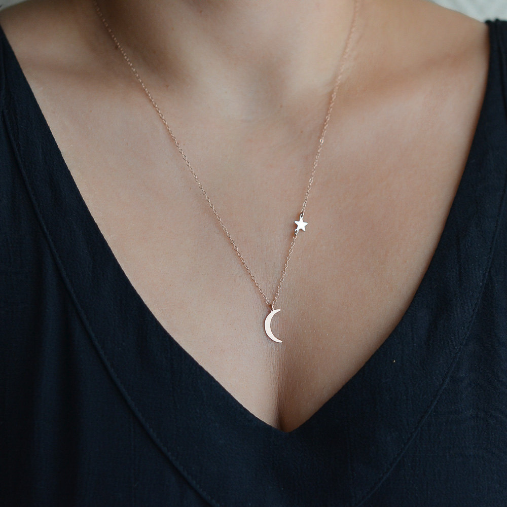 Copper Moon Star Pendant Necklace for Women and Girls