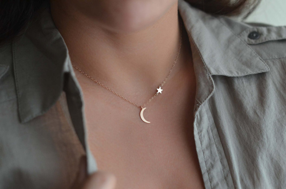 Copper Moon Star Pendant Necklace for Women and Girls