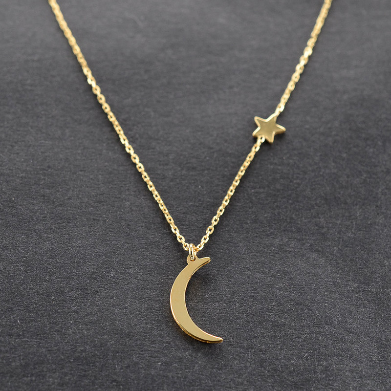 Copper Moon Star Pendant Necklace for Women and Girls