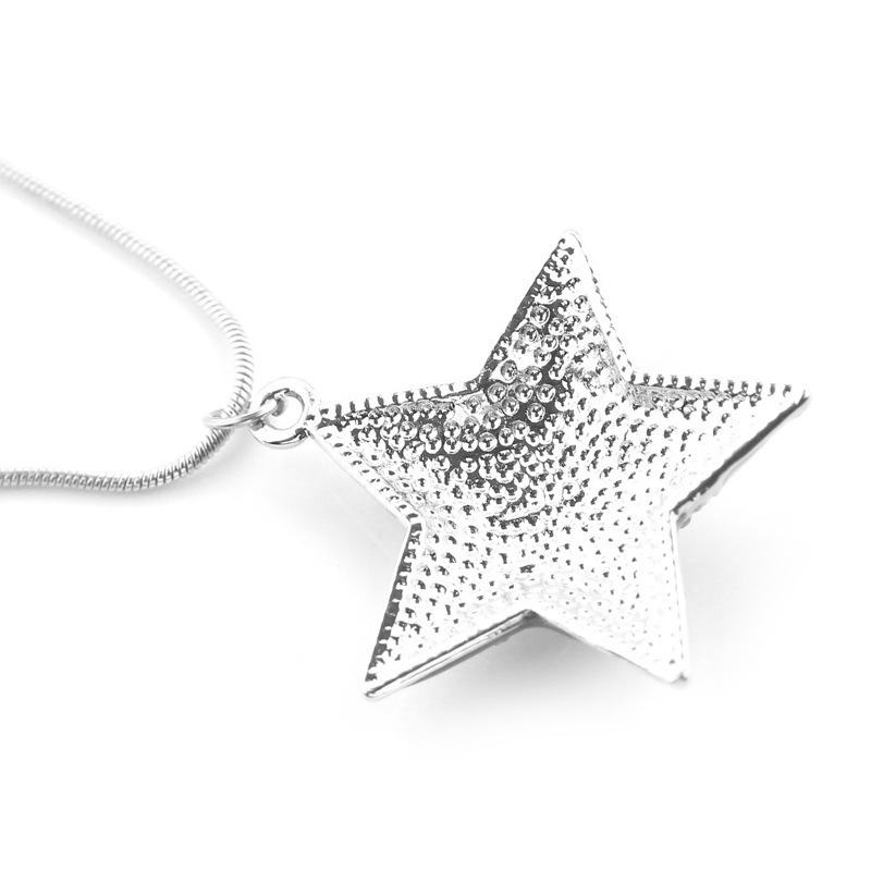 American Pentagram Heart-shaped Pendant Silver Necklace Beautiful Gift Jewelry