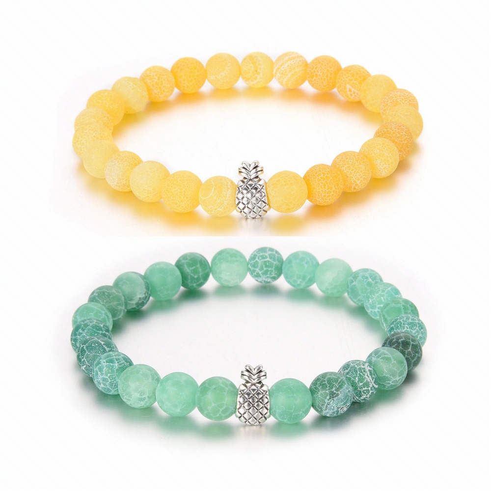 Pineapple Charm Bracelets for Lovers Couple,Best Friend Bracelet-8mm Beaded Bracelet for Women and Men