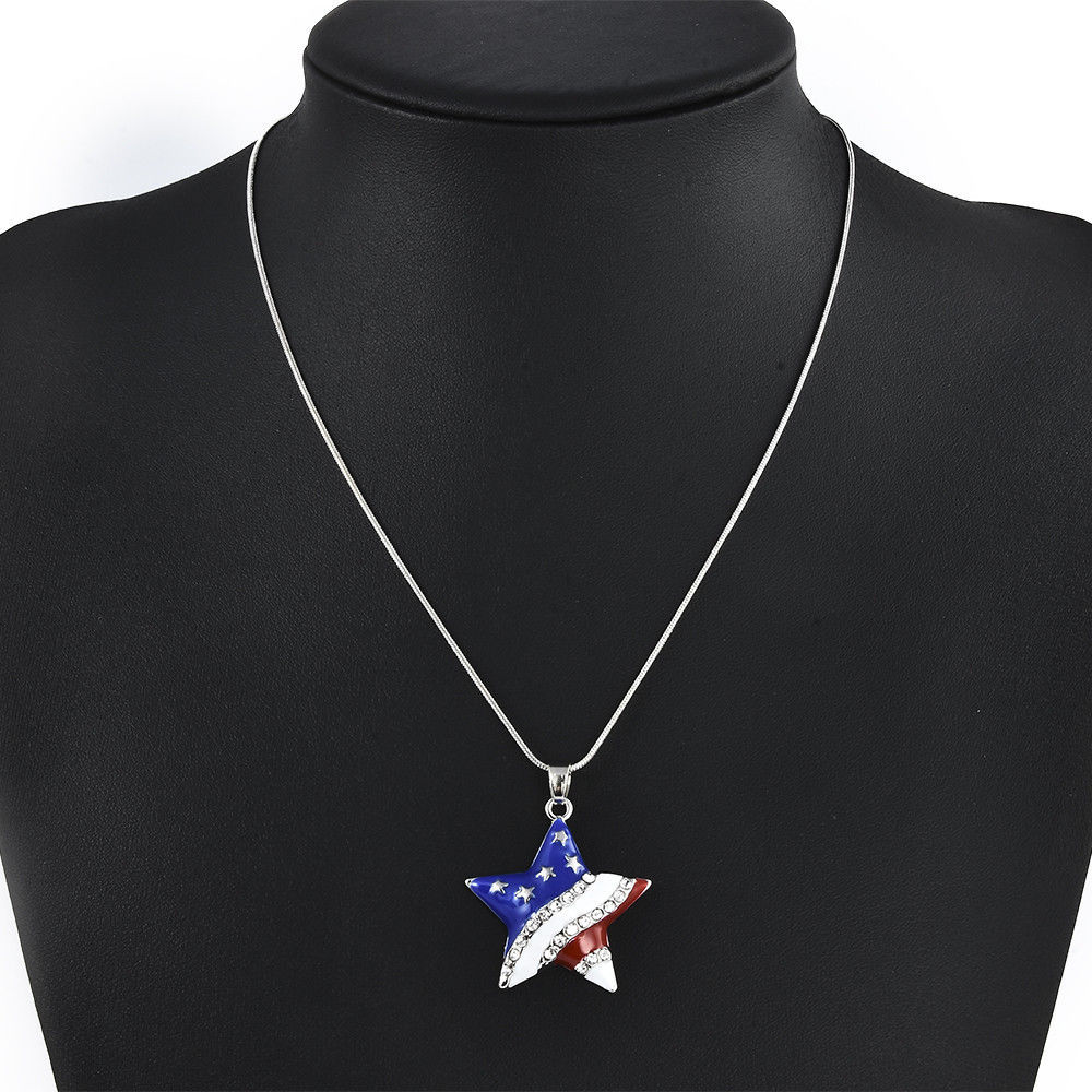 American Pentagram Heart-shaped Pendant Silver Necklace Beautiful Gift Jewelry
