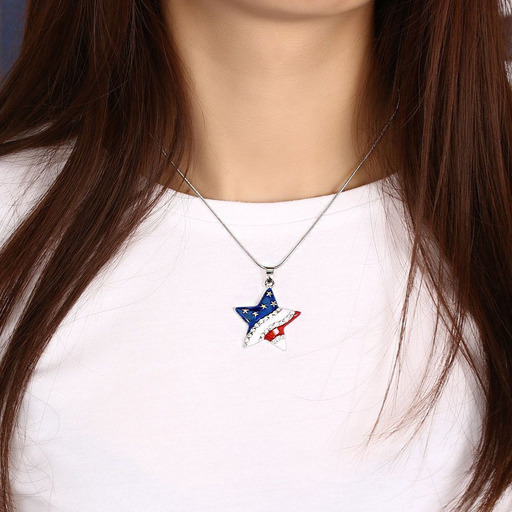 American Pentagram Heart-shaped Pendant Silver Necklace Beautiful Gift Jewelry