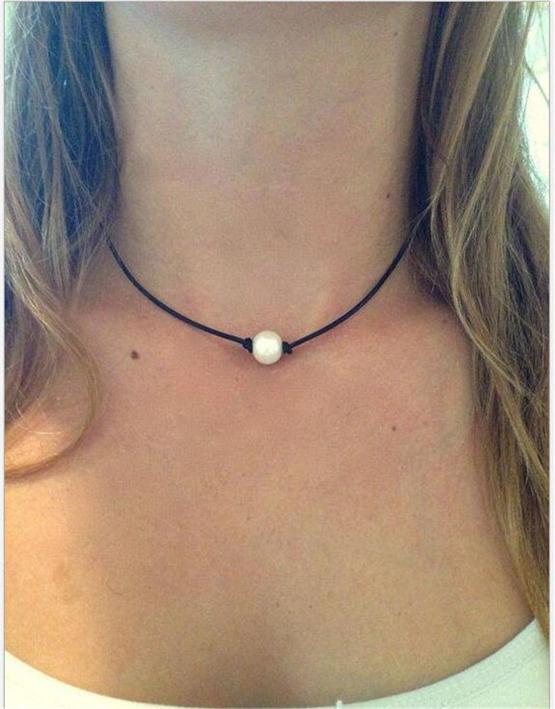 Pearl Necklace,  Single White Pearl Choker Necklace Freshwater Pearls Pendant