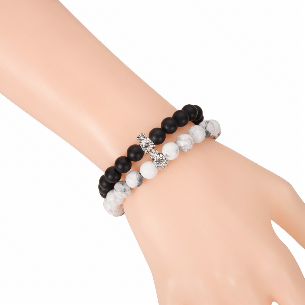 Pineapple Charm Bracelets for Lovers Couple,Best Friend Bracelet-8mm Beaded Bracelet for Women and Men