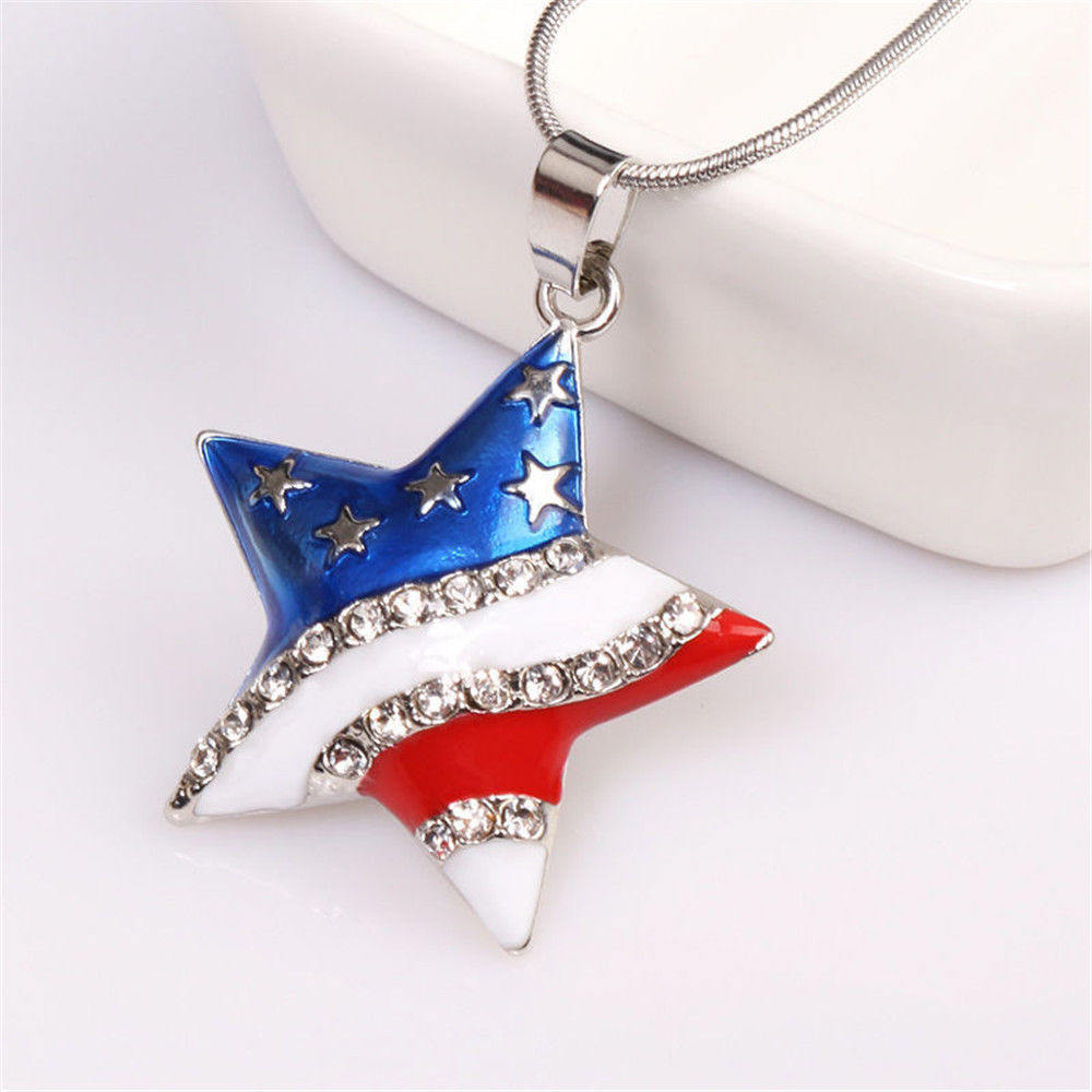 American Pentagram Heart-shaped Pendant Silver Necklace Beautiful Gift Jewelry
