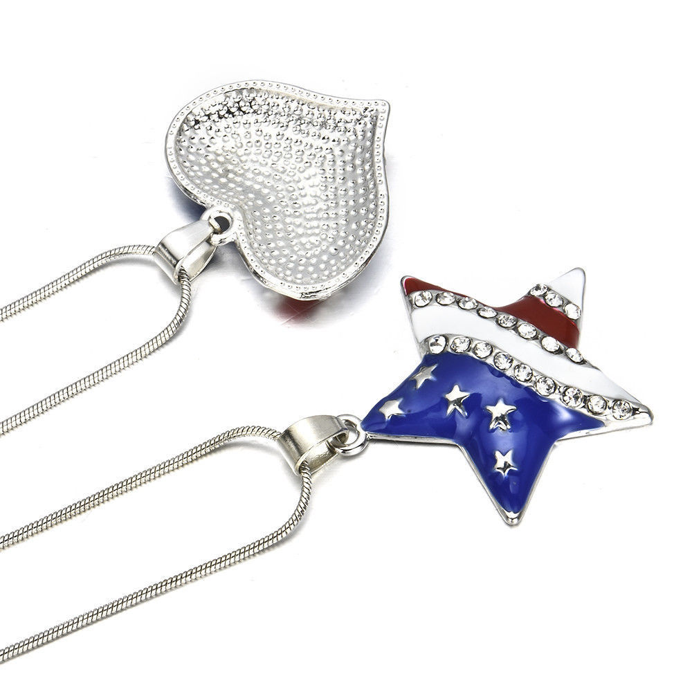 American Pentagram Heart-shaped Pendant Silver Necklace Beautiful Gift Jewelry