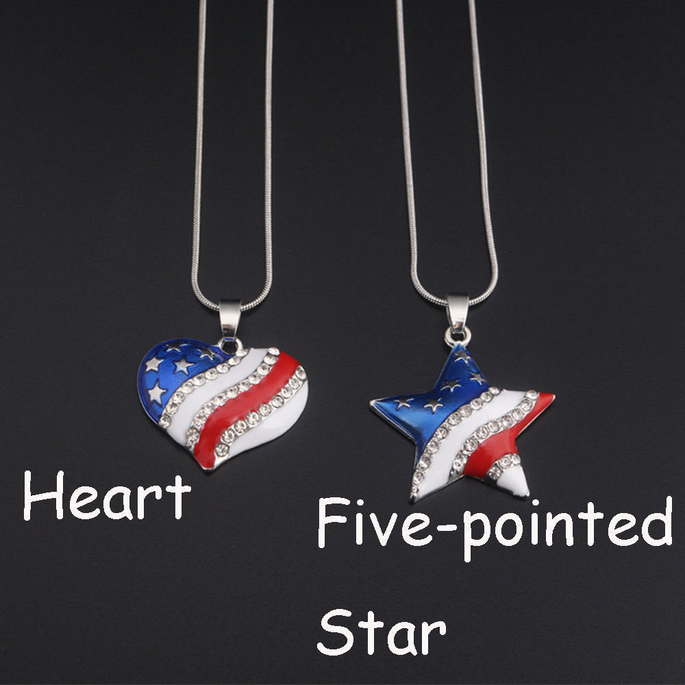 American Pentagram Heart-shaped Pendant Silver Necklace Beautiful Gift Jewelry