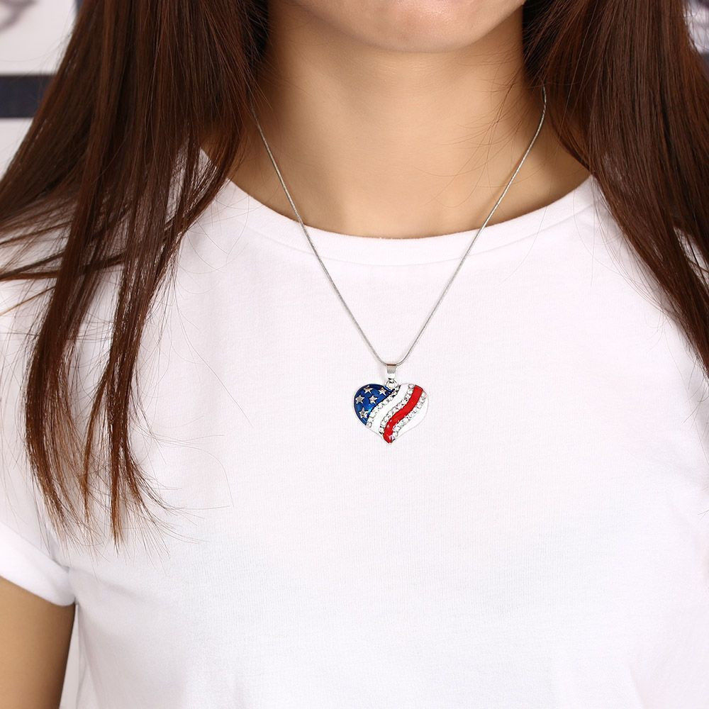 American Pentagram Heart-shaped Pendant Silver Necklace Beautiful Gift Jewelry