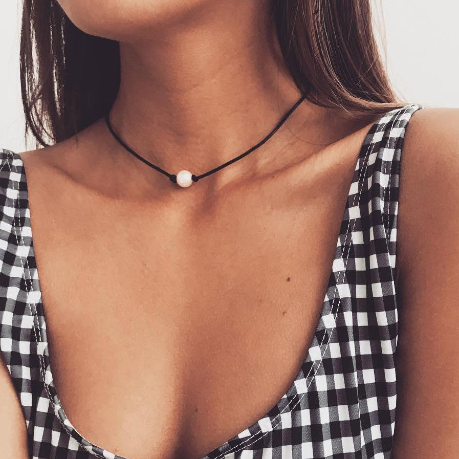 Pearl Necklace,  Single White Pearl Choker Necklace Freshwater Pearls Pendant