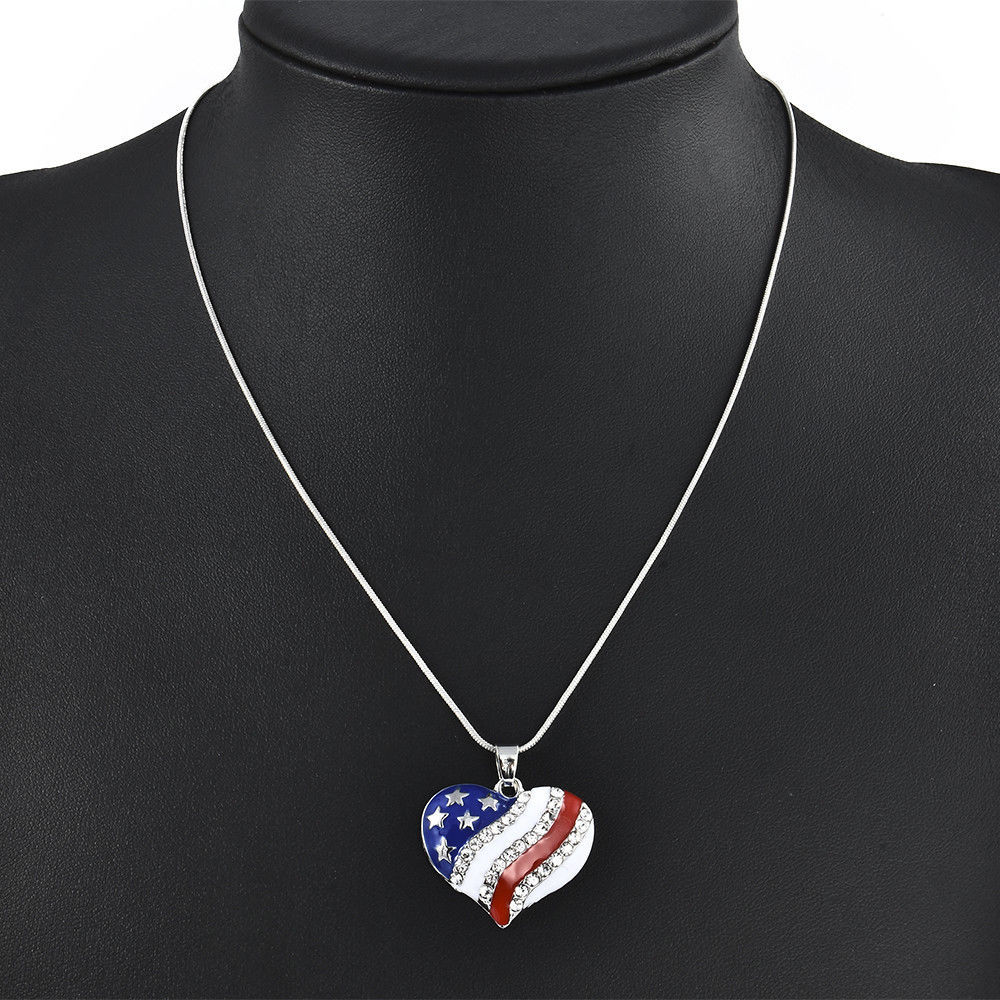 American Pentagram Heart-shaped Pendant Silver Necklace Beautiful Gift Jewelry
