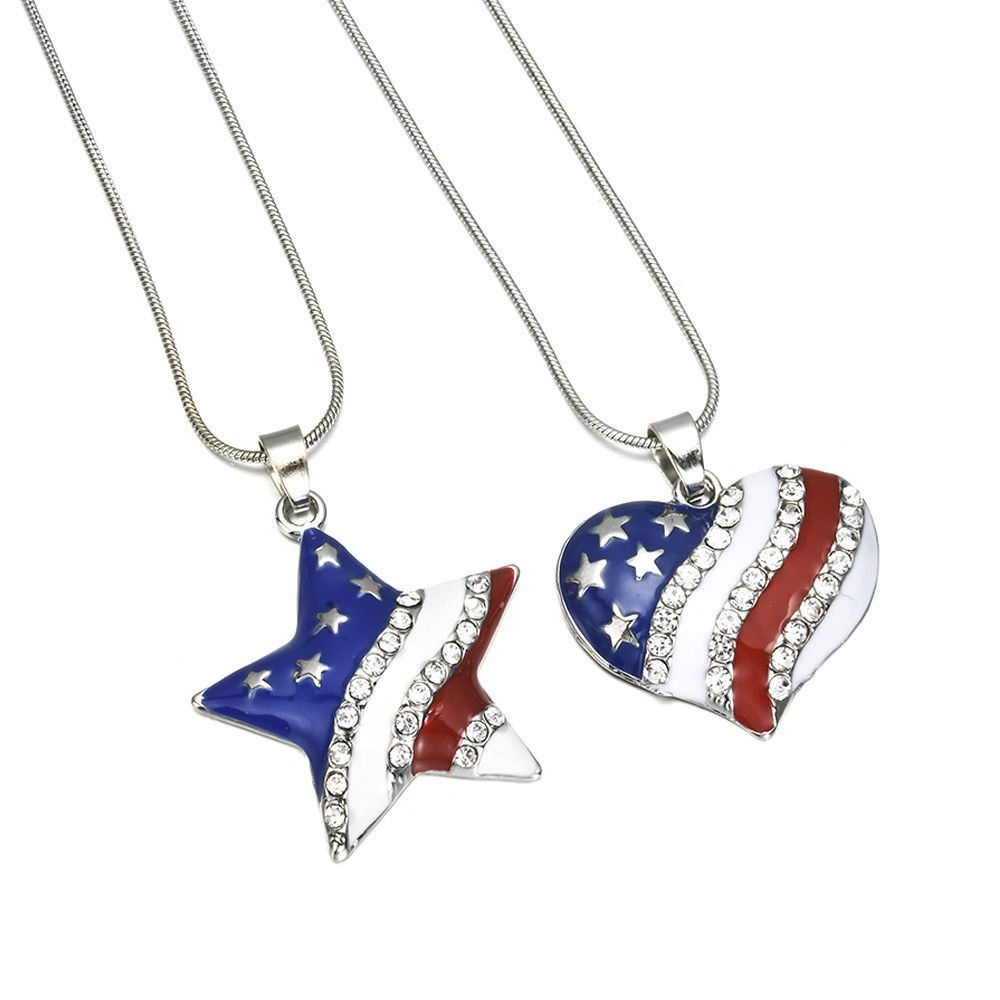 American Pentagram Heart-shaped Pendant Silver Necklace Beautiful Gift Jewelry