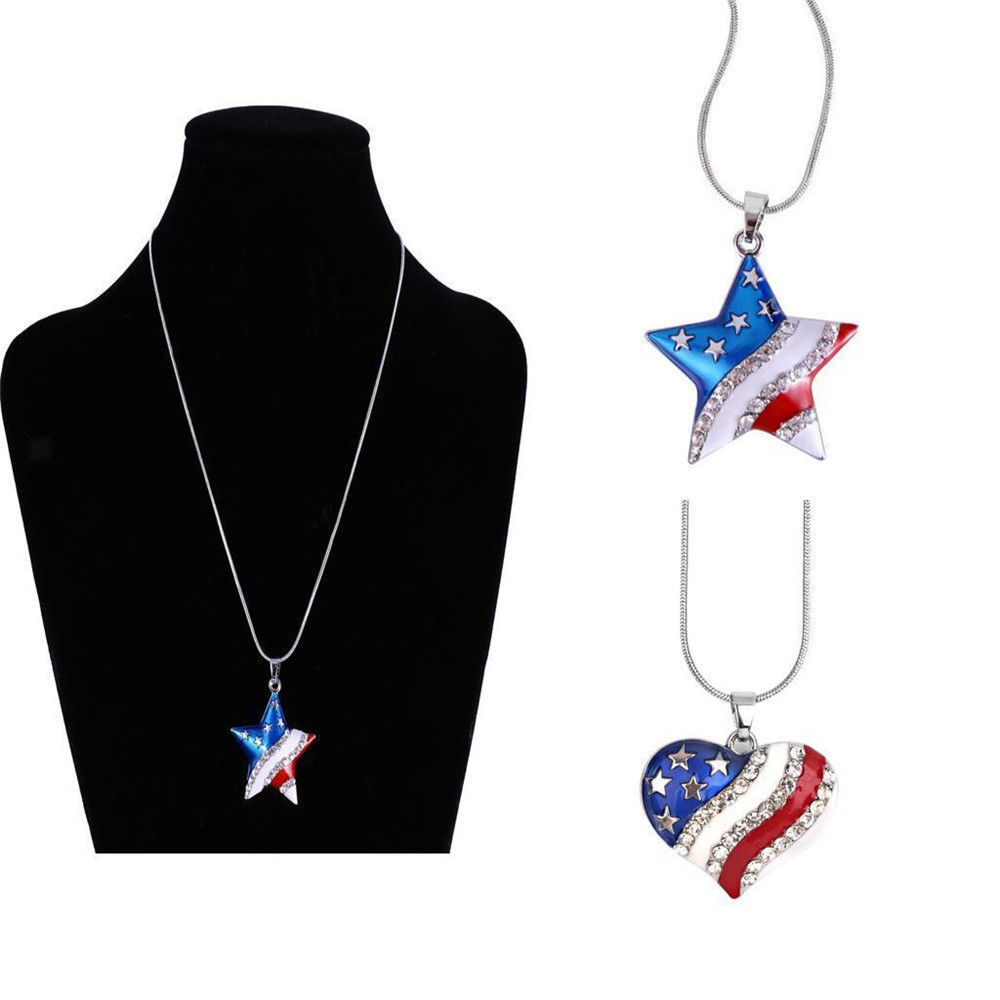 American Pentagram Heart-shaped Pendant Silver Necklace Beautiful Gift Jewelry