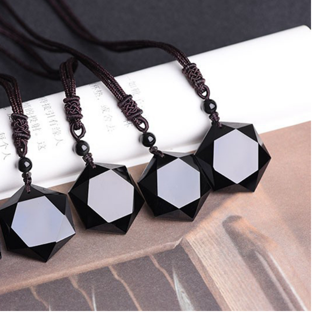 Six-pointed star Energy Stone Natural Crystal Pendant Necklace for Men and Women
