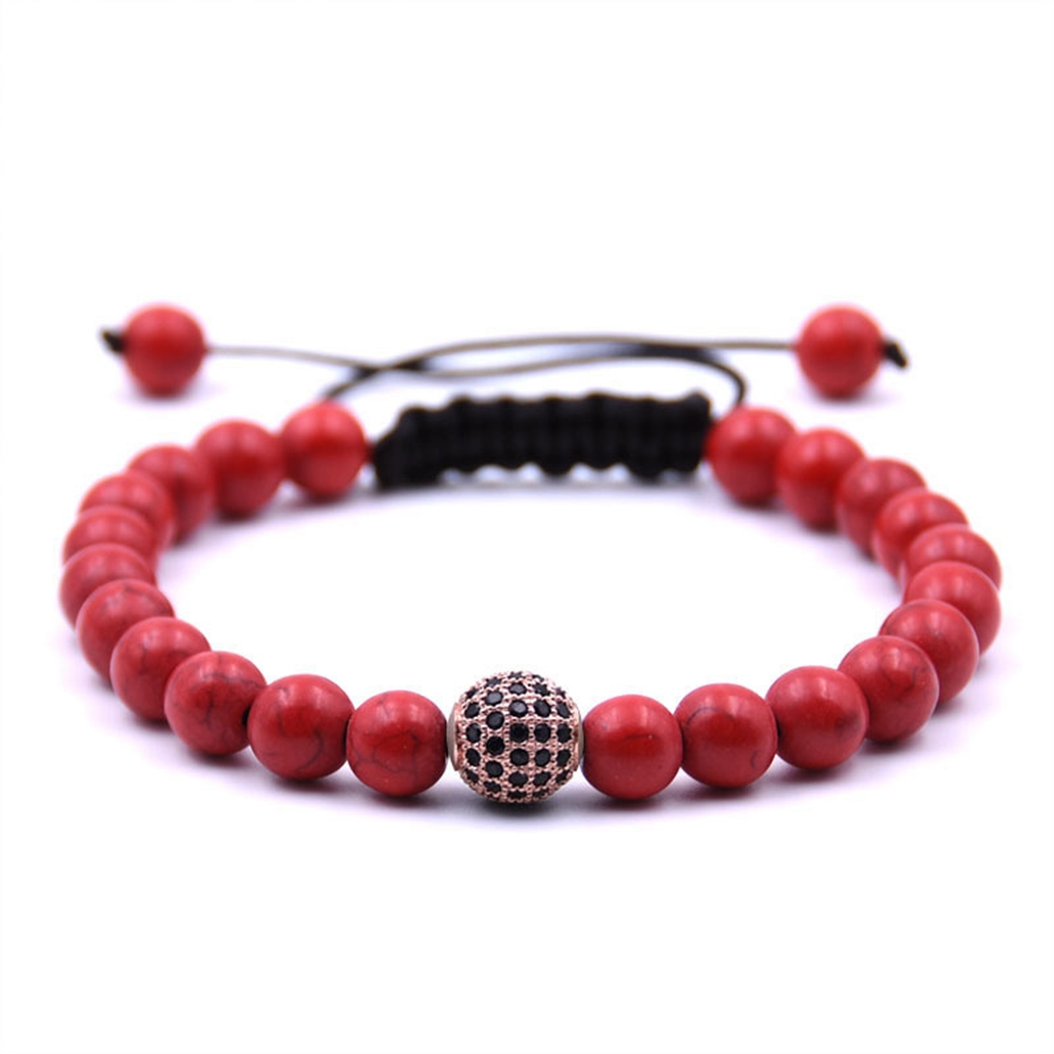 Mens Womens Beads Balls Braided Howlite Bracelet  Rose gold ball