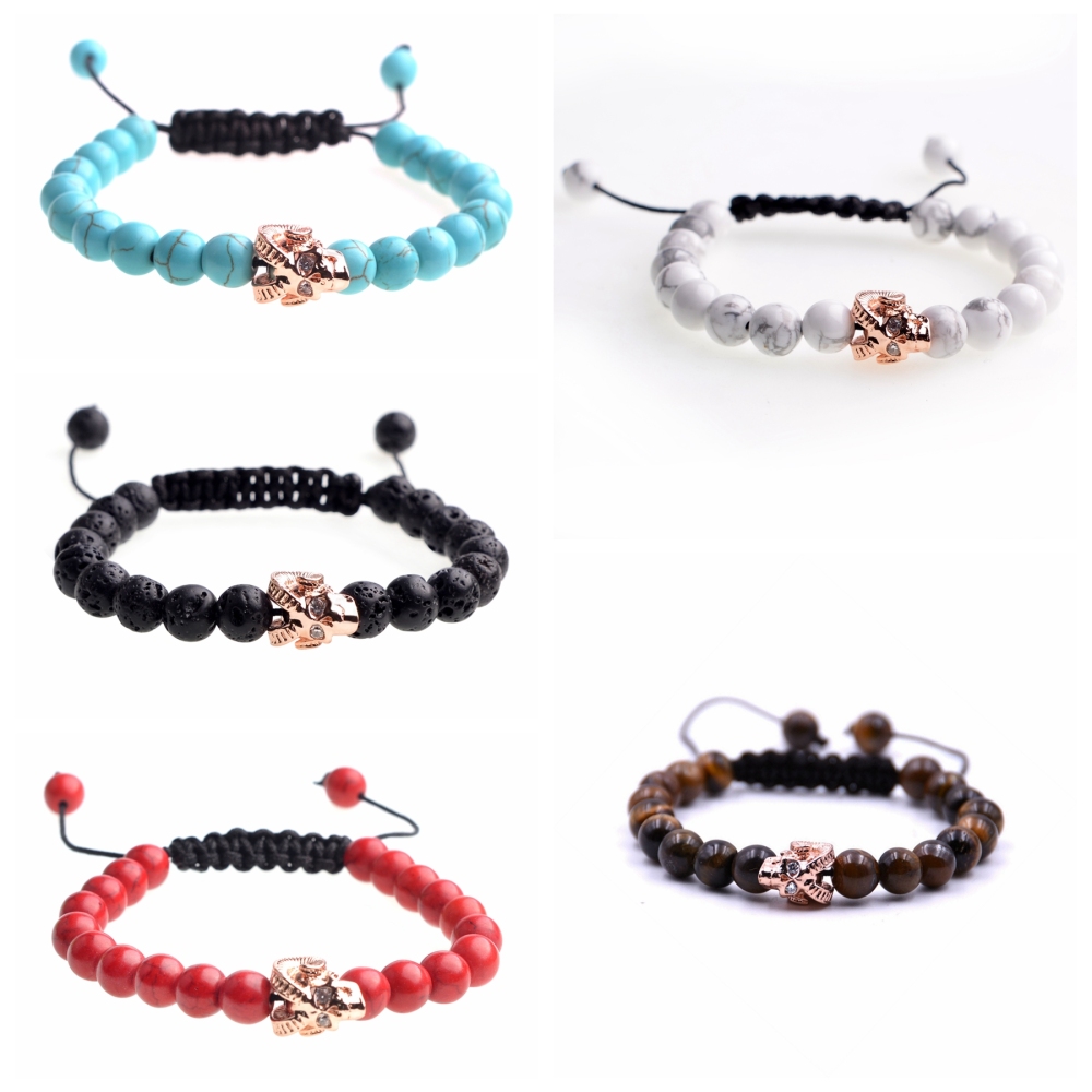 Rose gold sheep's head  braided adjustable Beads Bracelet for Men Women