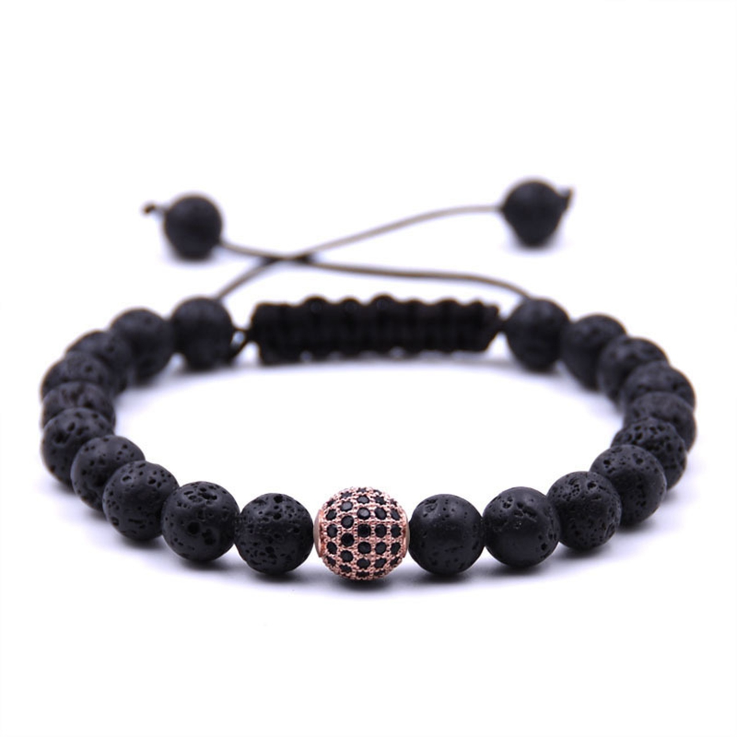 Mens Womens Beads Balls Braided Howlite Bracelet  Rose gold ball