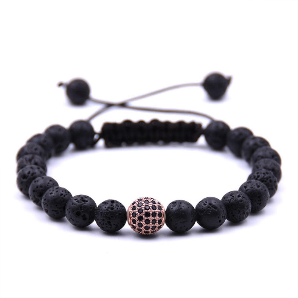 Mens Womens Beads Balls Braided Howlite Bracelet  Rose gold ball