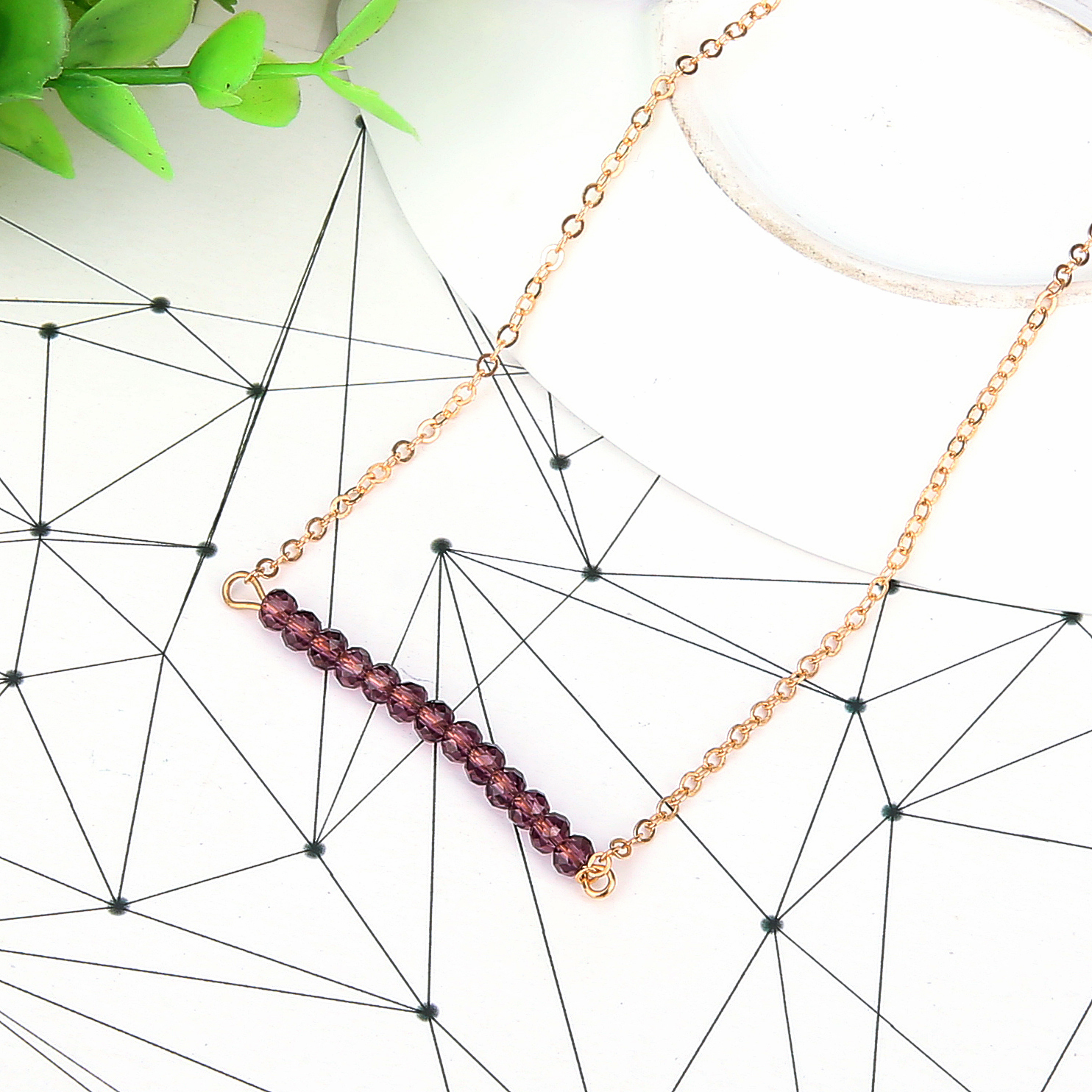 Colorful Cubic Zirconia Bar Necklace for Women Girls Circle Arc Rhinestone Pendant