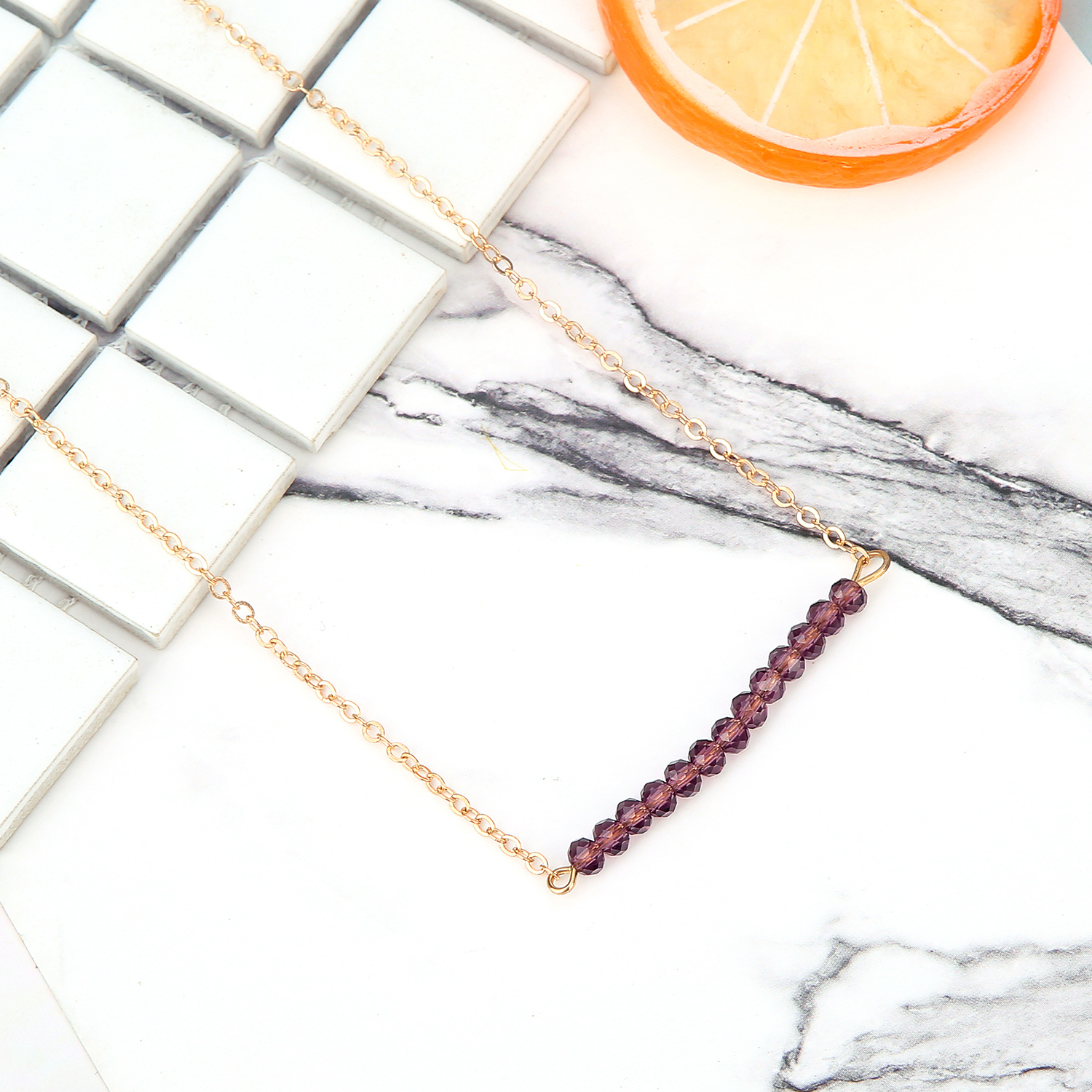 Colorful Cubic Zirconia Bar Necklace for Women Girls Circle Arc Rhinestone Pendant