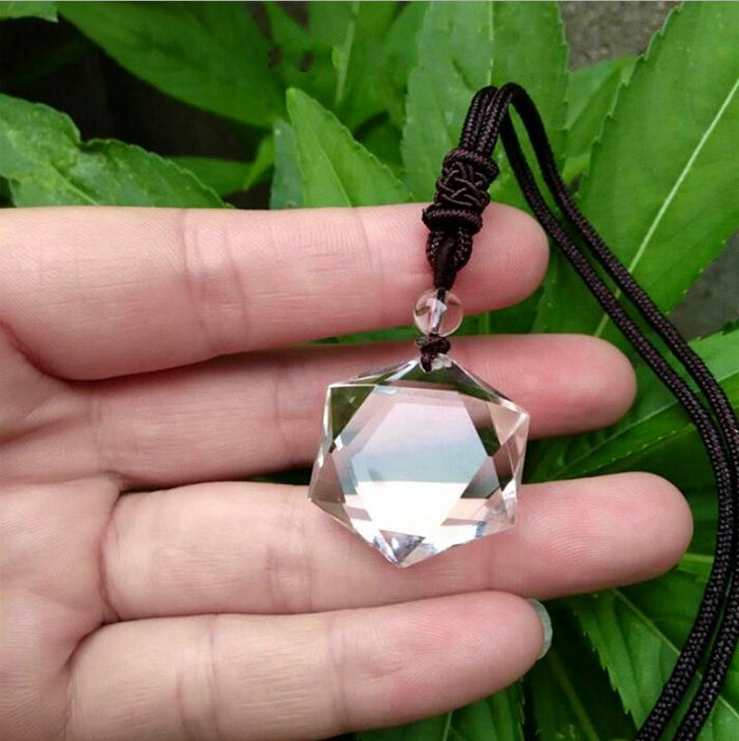 Six-pointed star Energy Stone Natural Crystal Pendant Necklace for Men and Women