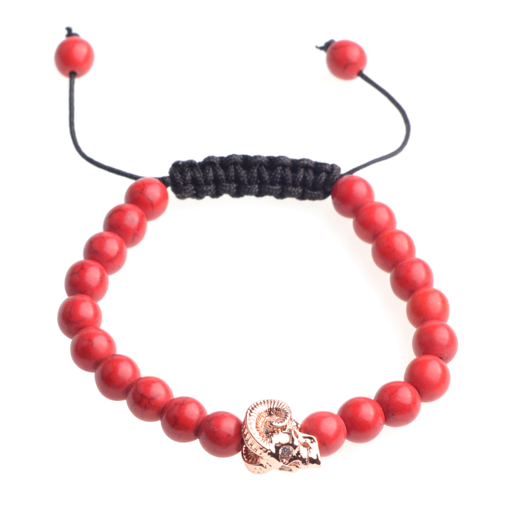 Rose gold sheep's head  braided adjustable Beads Bracelet for Men Women