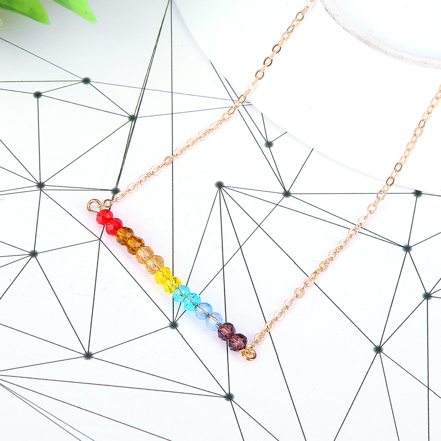 Colorful Cubic Zirconia Bar Necklace for Women Girls Circle Arc Rhinestone Pendant
