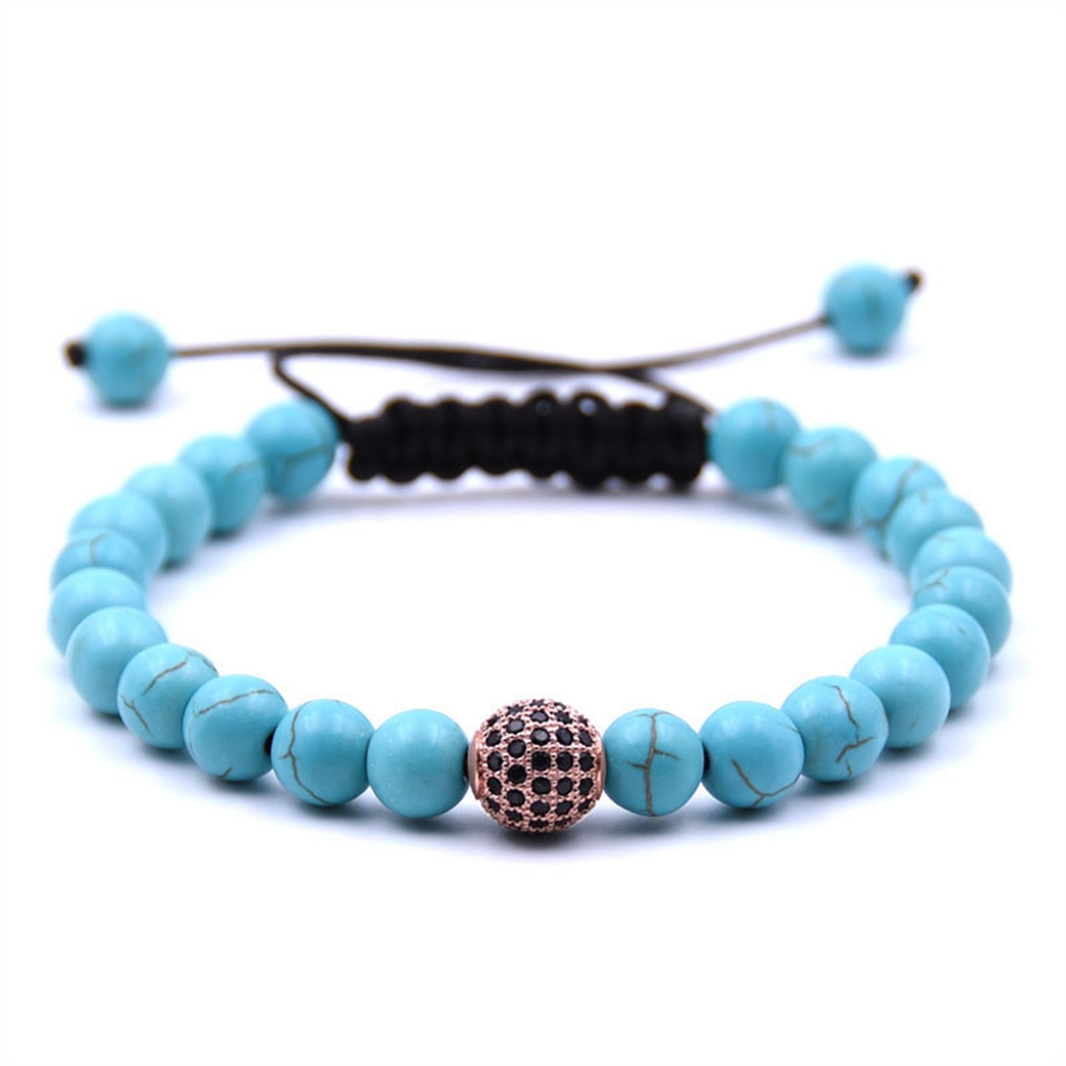 Mens Womens Beads Balls Braided Howlite Bracelet  Rose gold ball
