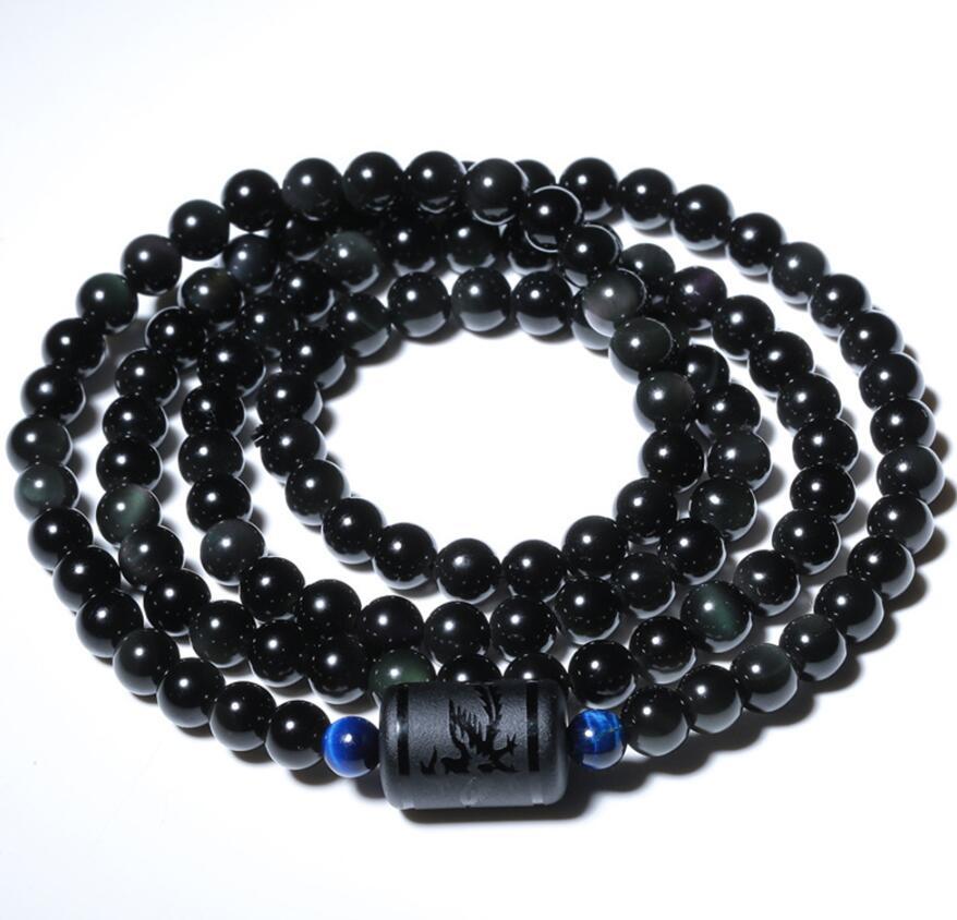 6mm/8mm/ Natural Obsidian Bracelet  8mm Bead with Rainbow Eye Effect Mala Grounding Stone Protection for Ladies/Men