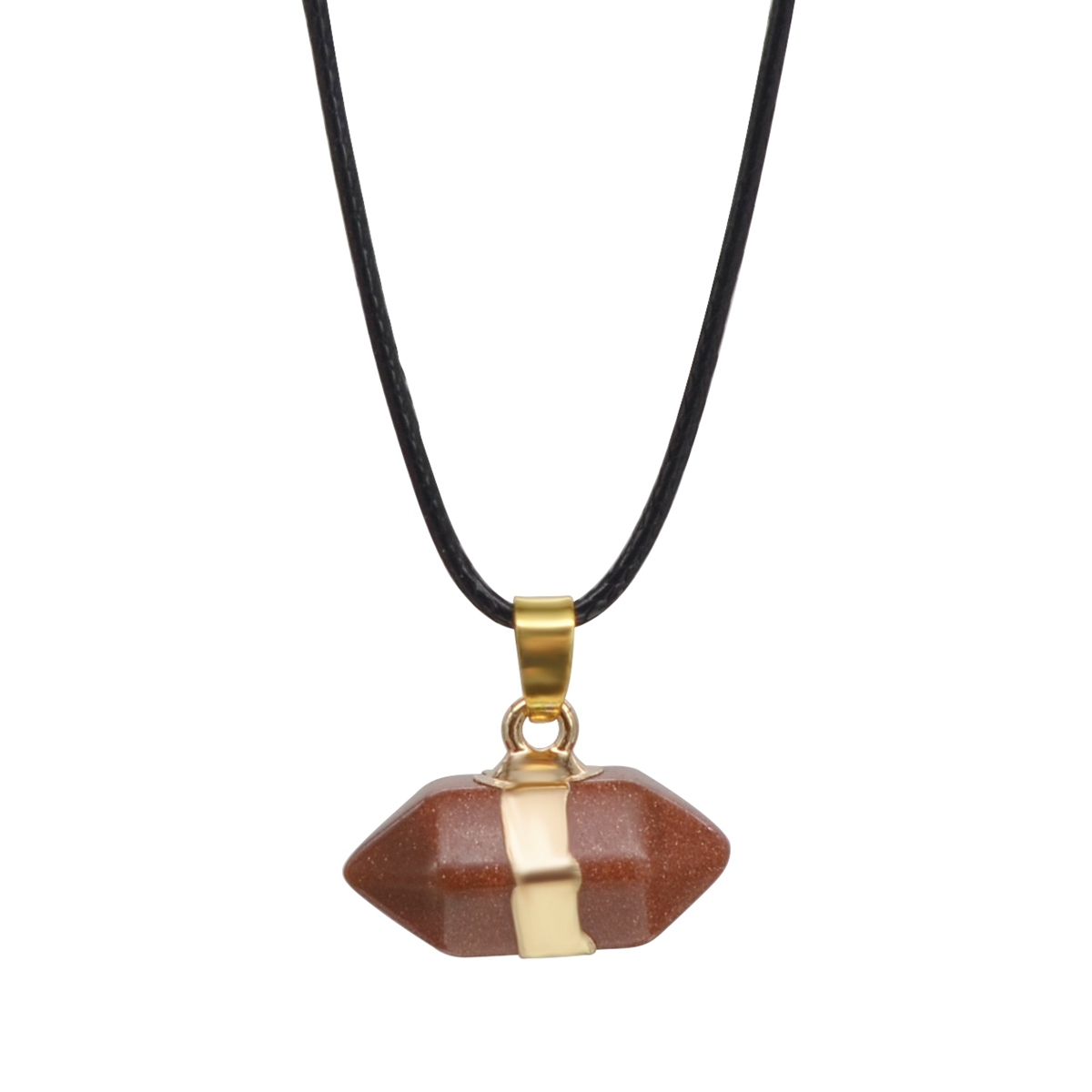 Hexagonal Column Gold Necklace，Natural Stone Pendant for Women and Girls