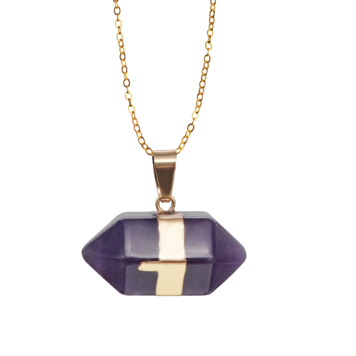 Hexagonal Column Gold Necklace，Natural Stone Pendant for Women and Girls