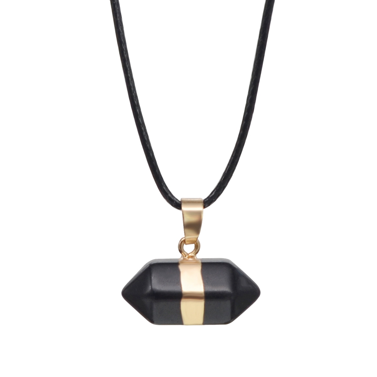 Hexagonal Column Gold Necklace，Natural Stone Pendant for Women and Girls