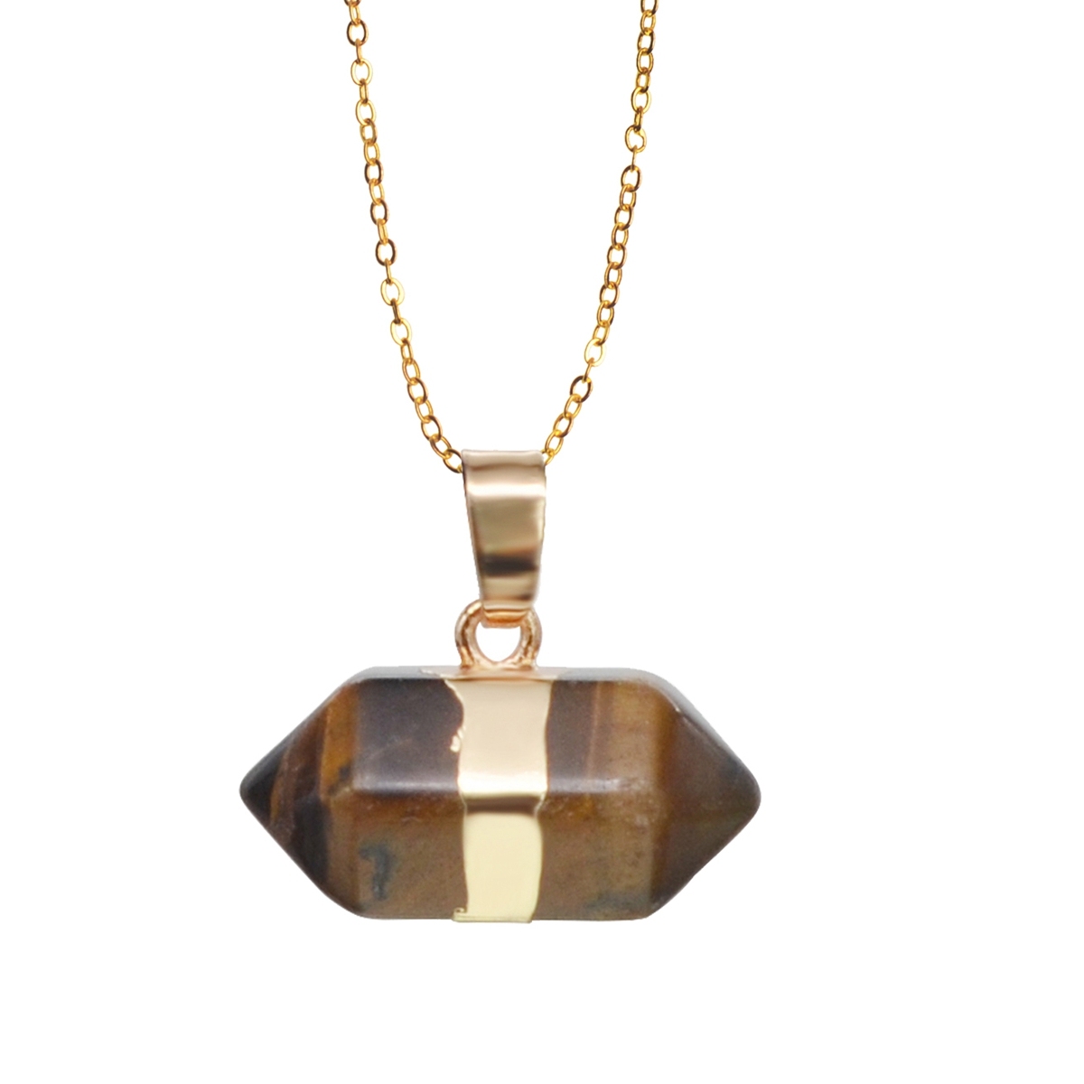 Hexagonal Column Gold Necklace，Natural Stone Pendant for Women and Girls