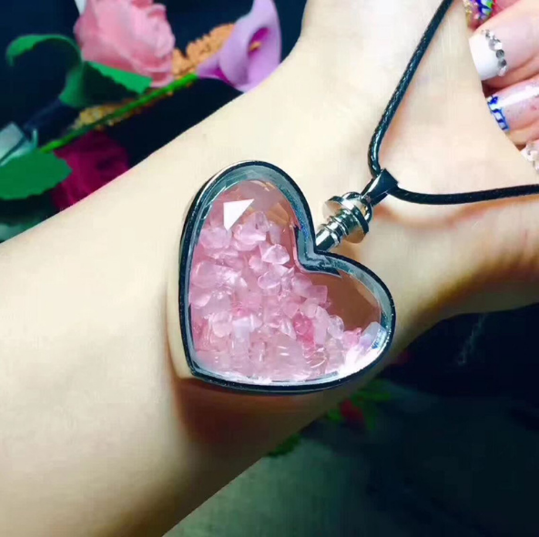 Opening Natural Crystal Heart-shaped Rose Quartz Stone Necklace Pendant