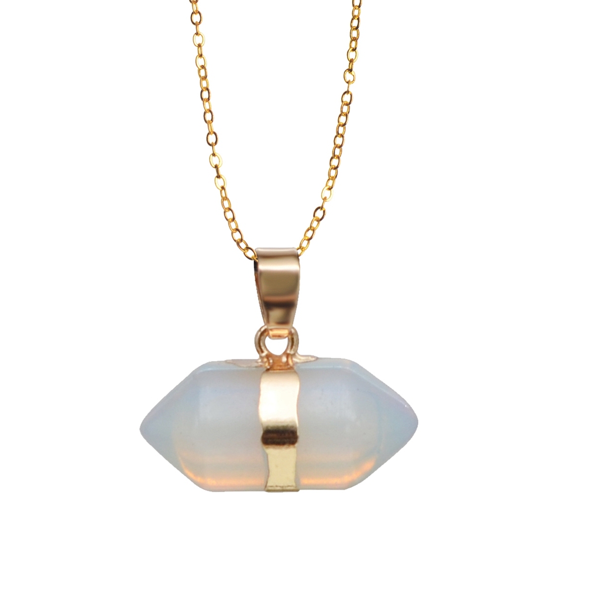 Hexagonal Column Gold Necklace，Natural Stone Pendant for Women and Girls
