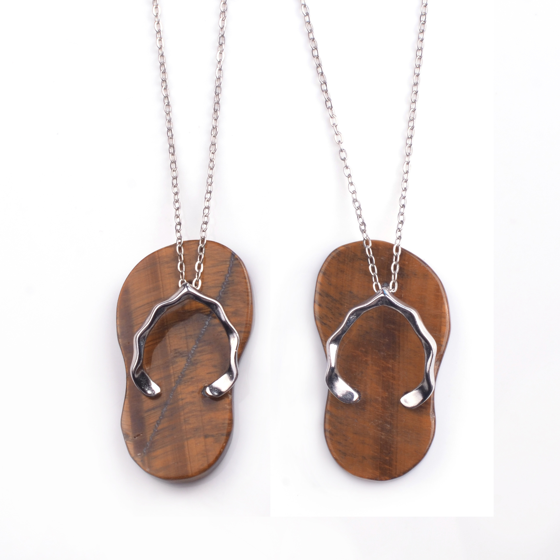 Natural Stone Flip Flop Pendants，Healing Natural Stone Gemstone Crystal Necklace