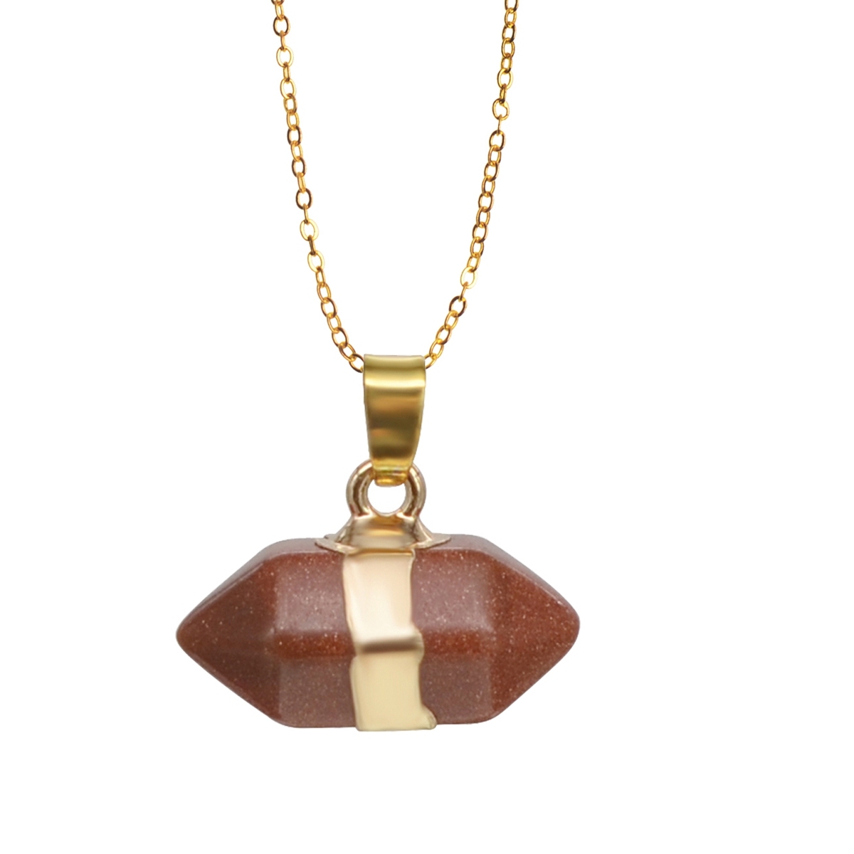 Hexagonal Column Gold Necklace，Natural Stone Pendant for Women and Girls