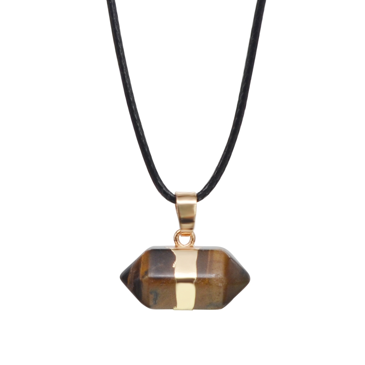 Hexagonal Column Gold Necklace，Natural Stone Pendant for Women and Girls