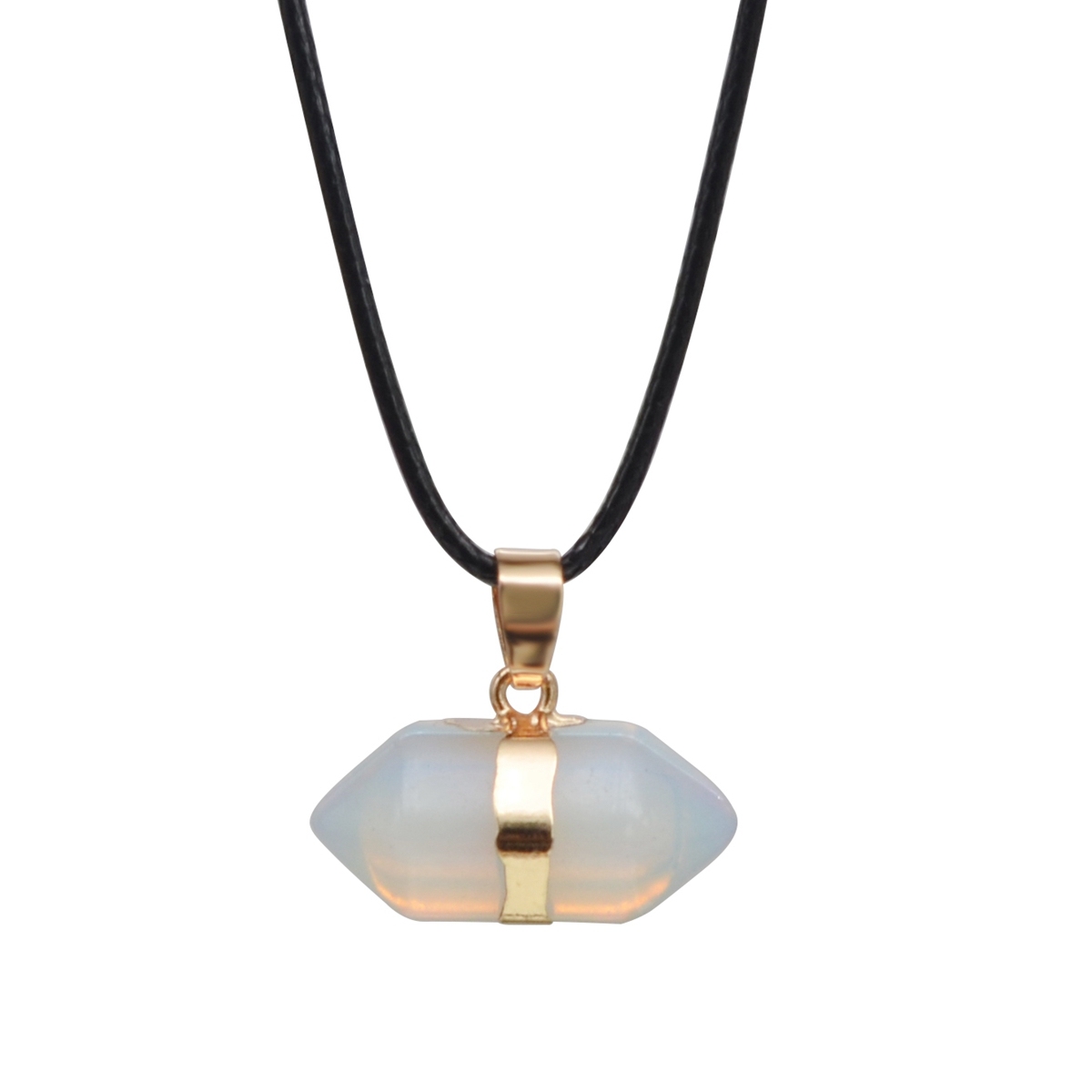 Hexagonal Column Gold Necklace，Natural Stone Pendant for Women and Girls