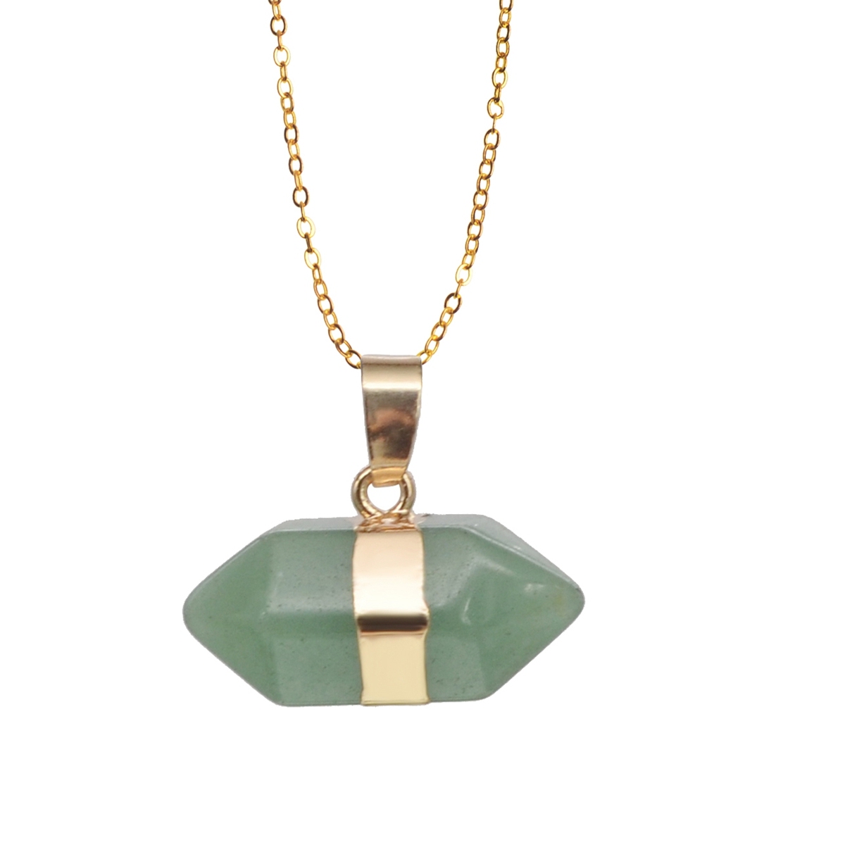 Hexagonal Column Gold Necklace，Natural Stone Pendant for Women and Girls