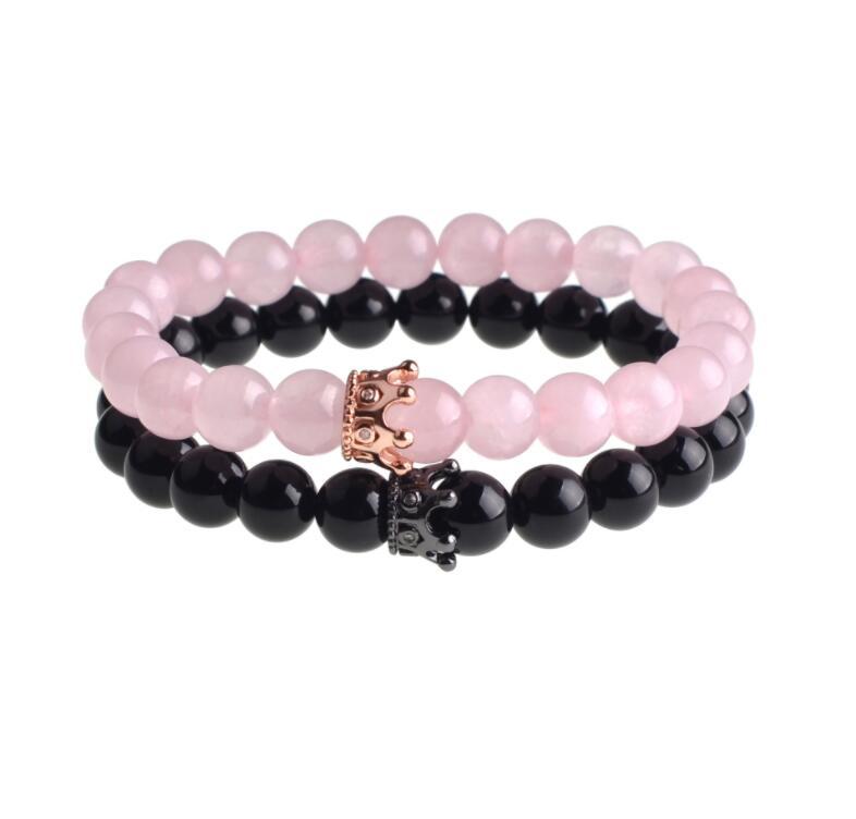 Couple Distance Bracelet Diffuser Beads Crown Queen Bracelets Matte Ageate & White Howlite Lava Ston