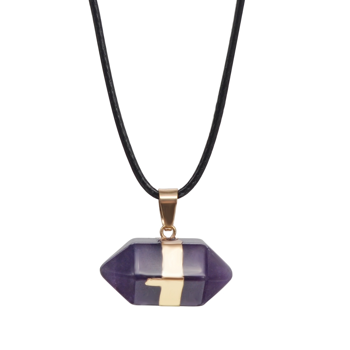 Hexagonal Column Gold Necklace，Natural Stone Pendant for Women and Girls