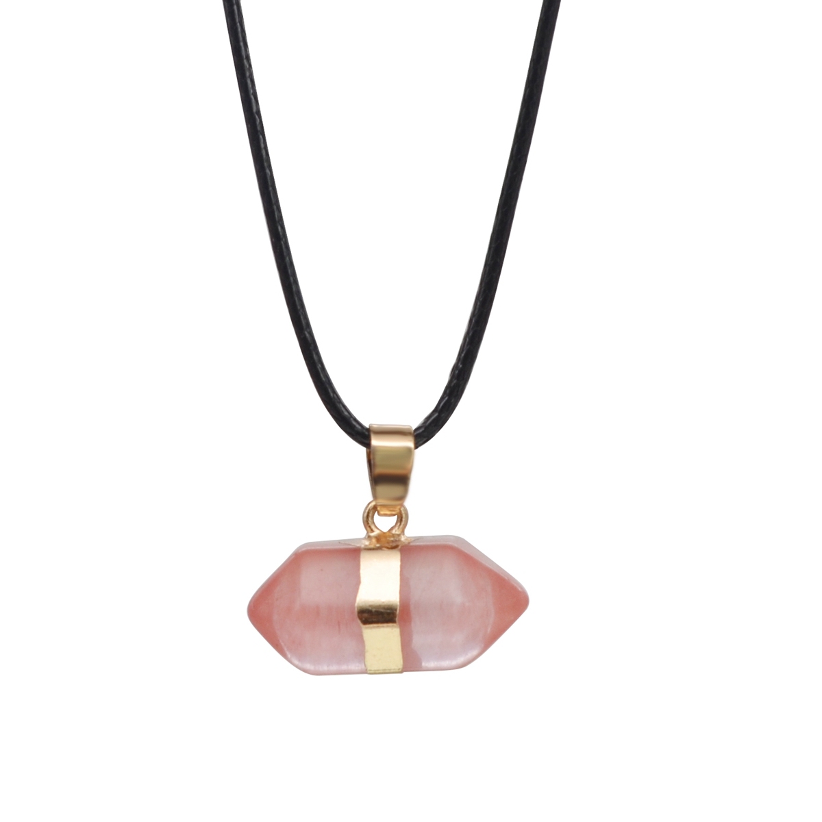 Hexagonal Column Gold Necklace，Natural Stone Pendant for Women and Girls