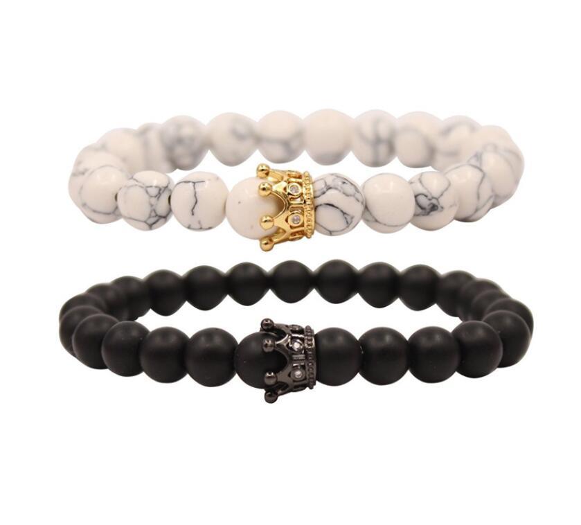 Couple Distance Bracelet Diffuser Beads Crown Queen Bracelets Matte Ageate & White Howlite Lava Ston