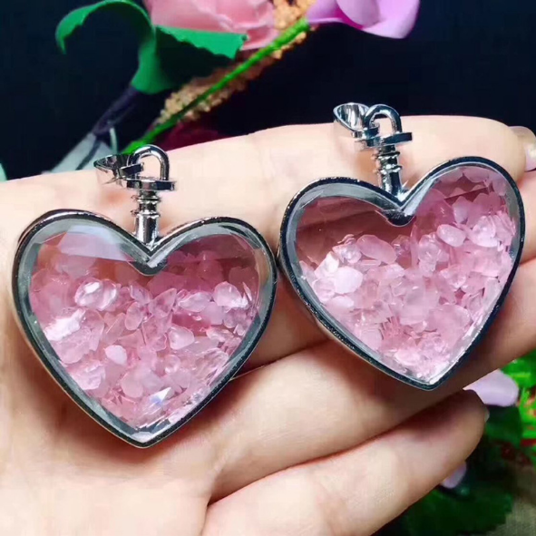 Opening Natural Crystal Heart-shaped Rose Quartz Stone Necklace Pendant