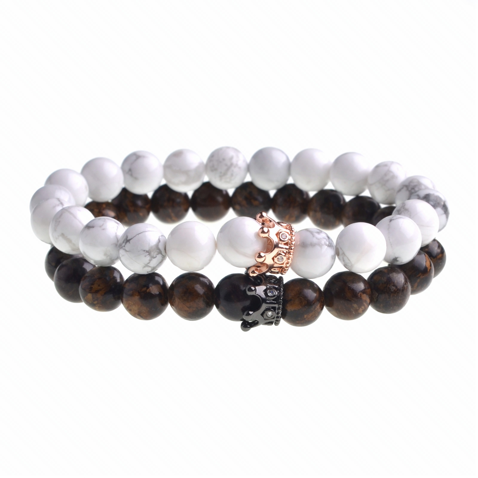 Couple Distance Bracelet Diffuser Beads Crown Queen Bracelets Matte Ageate & White Howlite Lava Ston