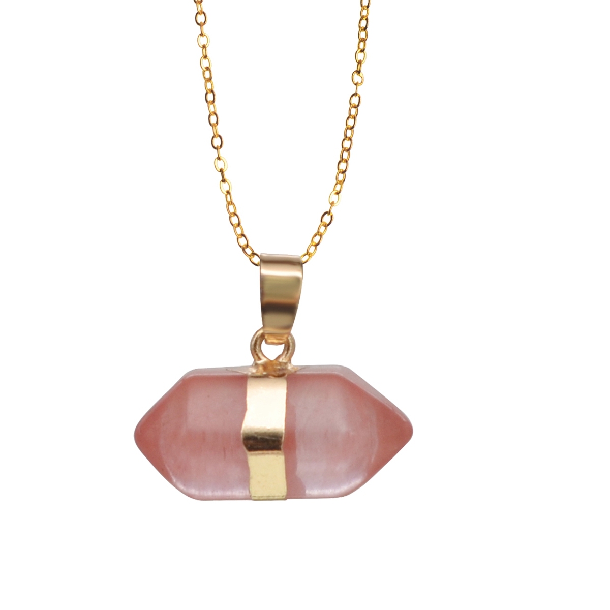 Hexagonal Column Gold Necklace，Natural Stone Pendant for Women and Girls