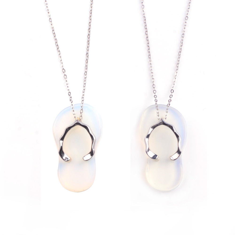 Natural Stone Flip Flop Pendants，Healing Natural Stone Gemstone Crystal Necklace